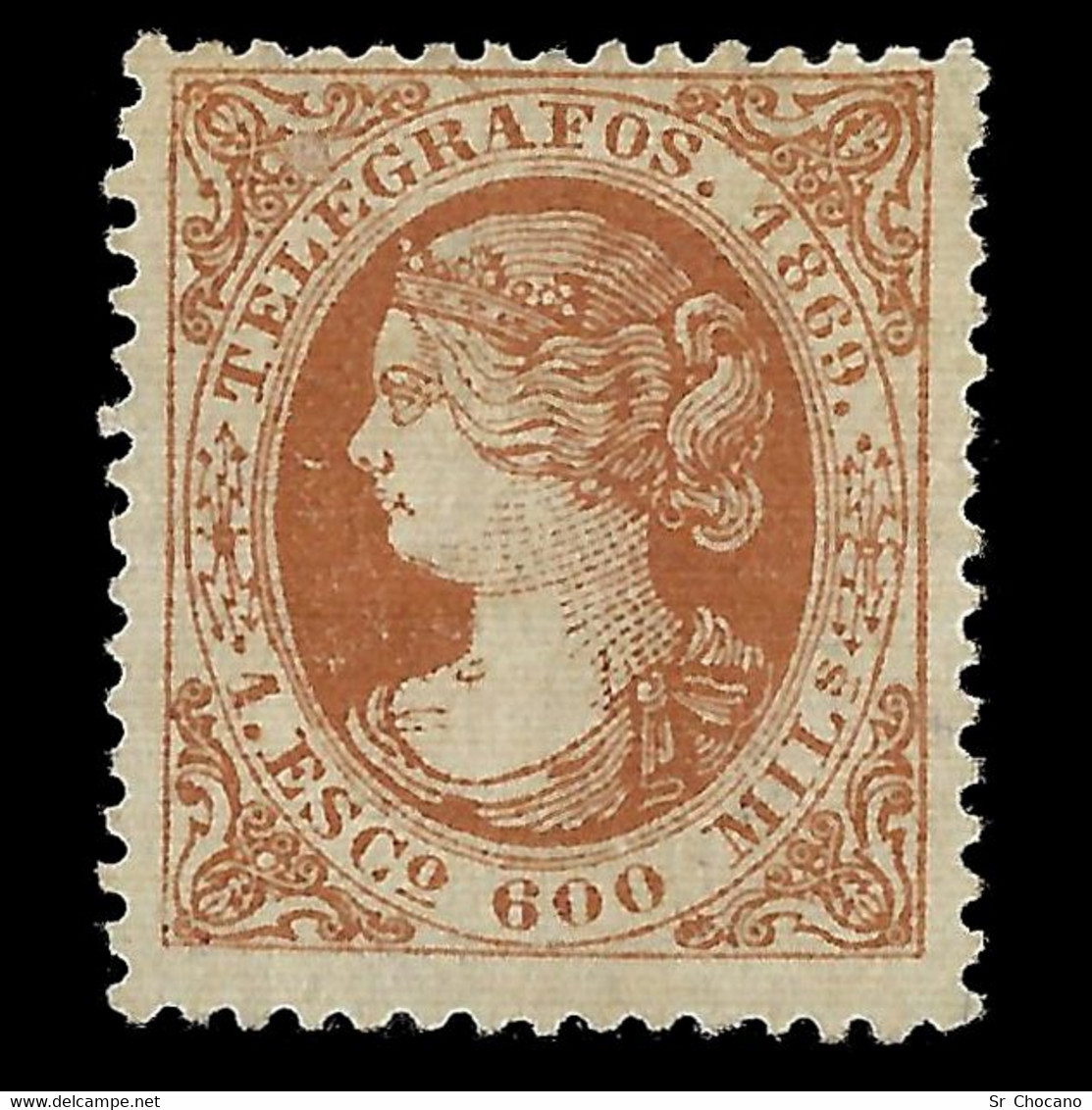 Telégrafos.1869.Isabel II. 1 E. 600m.Nuevo(*) .Edifil.28 - Telegraph