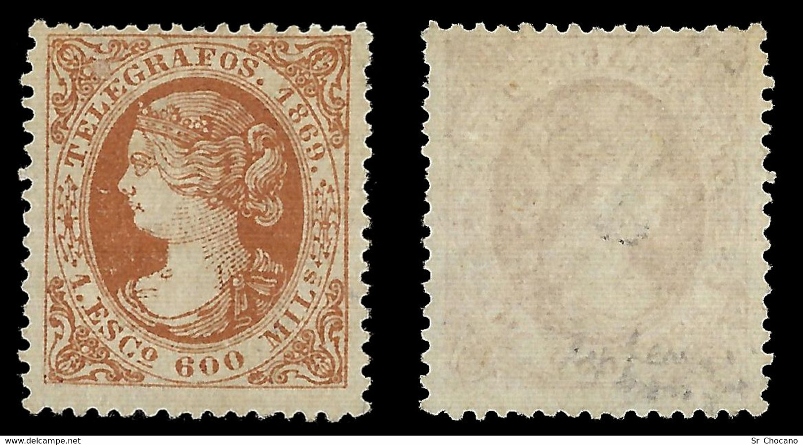 Telégrafos.1869.Isabel II. 1 E. 600m.Nuevo(*) .Edifil.28 - Telegramas