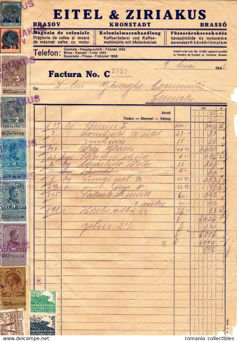 Romania, 1940, Vintage Invoice / Receipt, Brasov - Revenue / Fiscal Stamps / Cinderellas - Fiscales