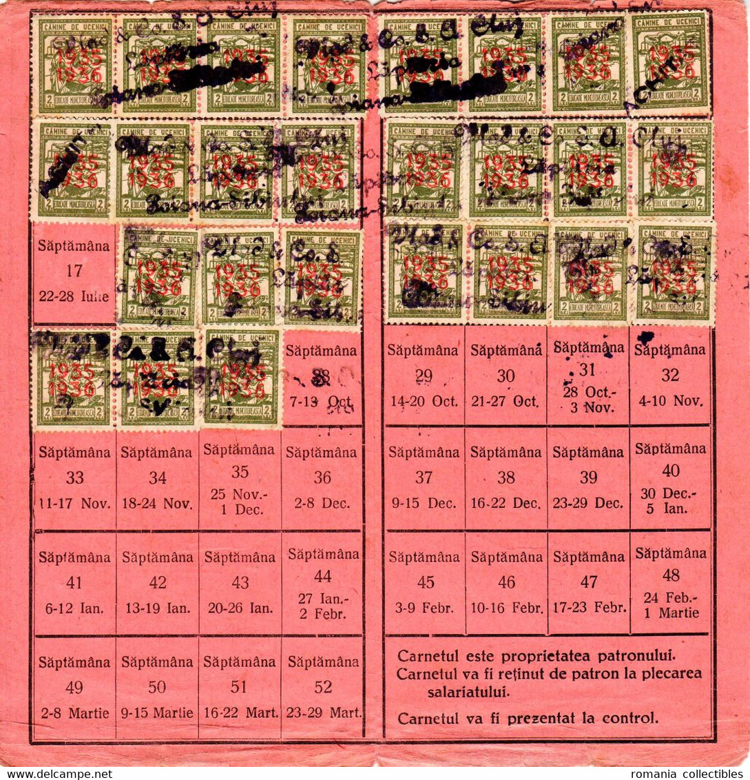 Romania, 1935/1936, Social Insurance Ticket - Revenue Fiscal Stamps / Cinderellas - Fiscale Zegels