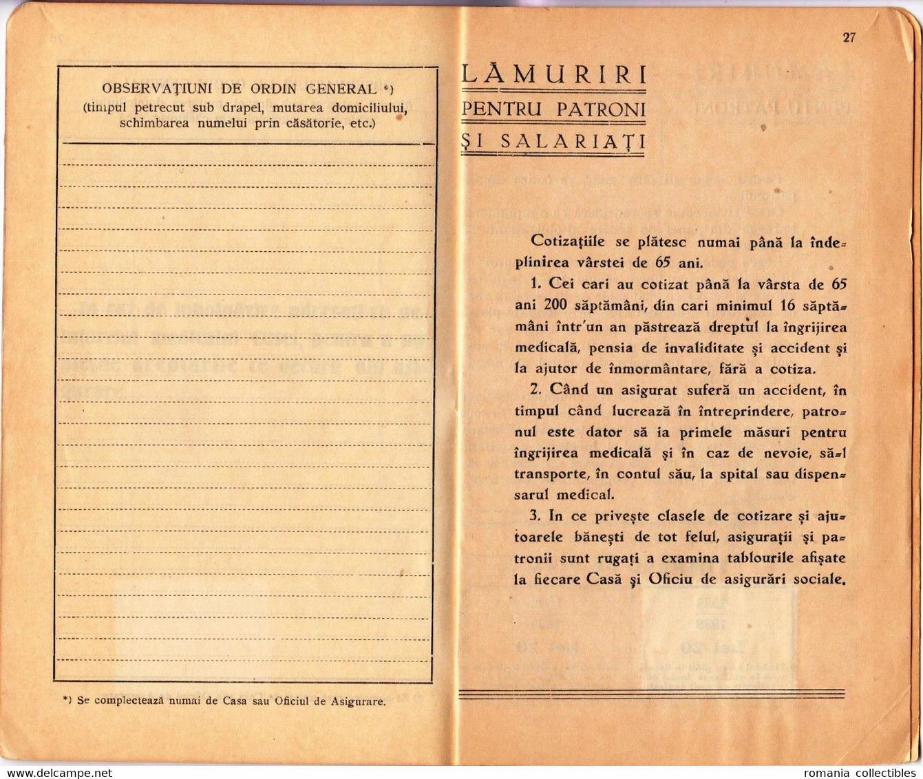 Romania, 1937, Social Insurance Member Card - Revenue Fiscal Stamp / Cinderella
