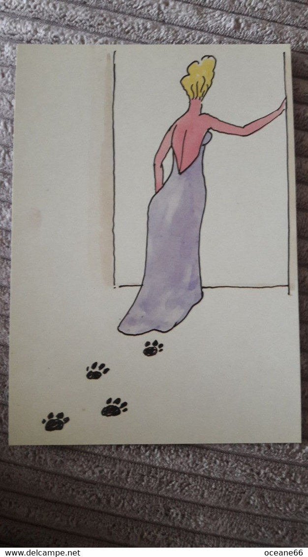 Tomi Ungerer 1983 Cartoon 171/05 Femme En Robe De Soirée Traces D Animal - Ungerer