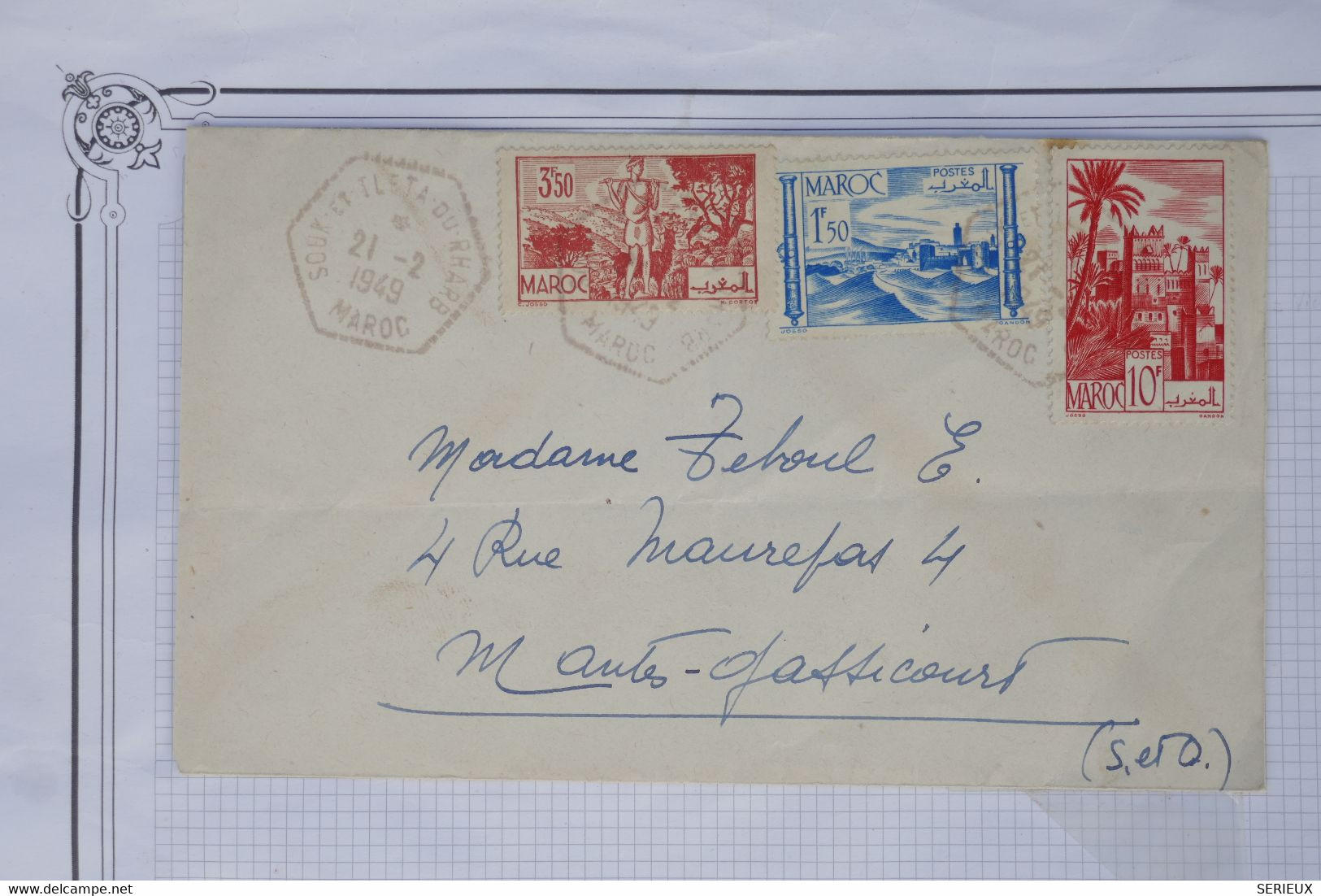 AX5 MAROC BELLE  LETTRE 1949 A MANTES  GASSICOURT +C HEXAGONAL   +AFFRANCH. PLAISANT - Storia Postale