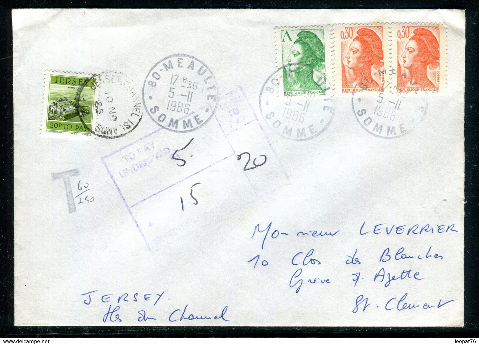 Jersey - Taxe De Jersey Sur Enveloppe De France En 1986 -  F 249 - Jersey