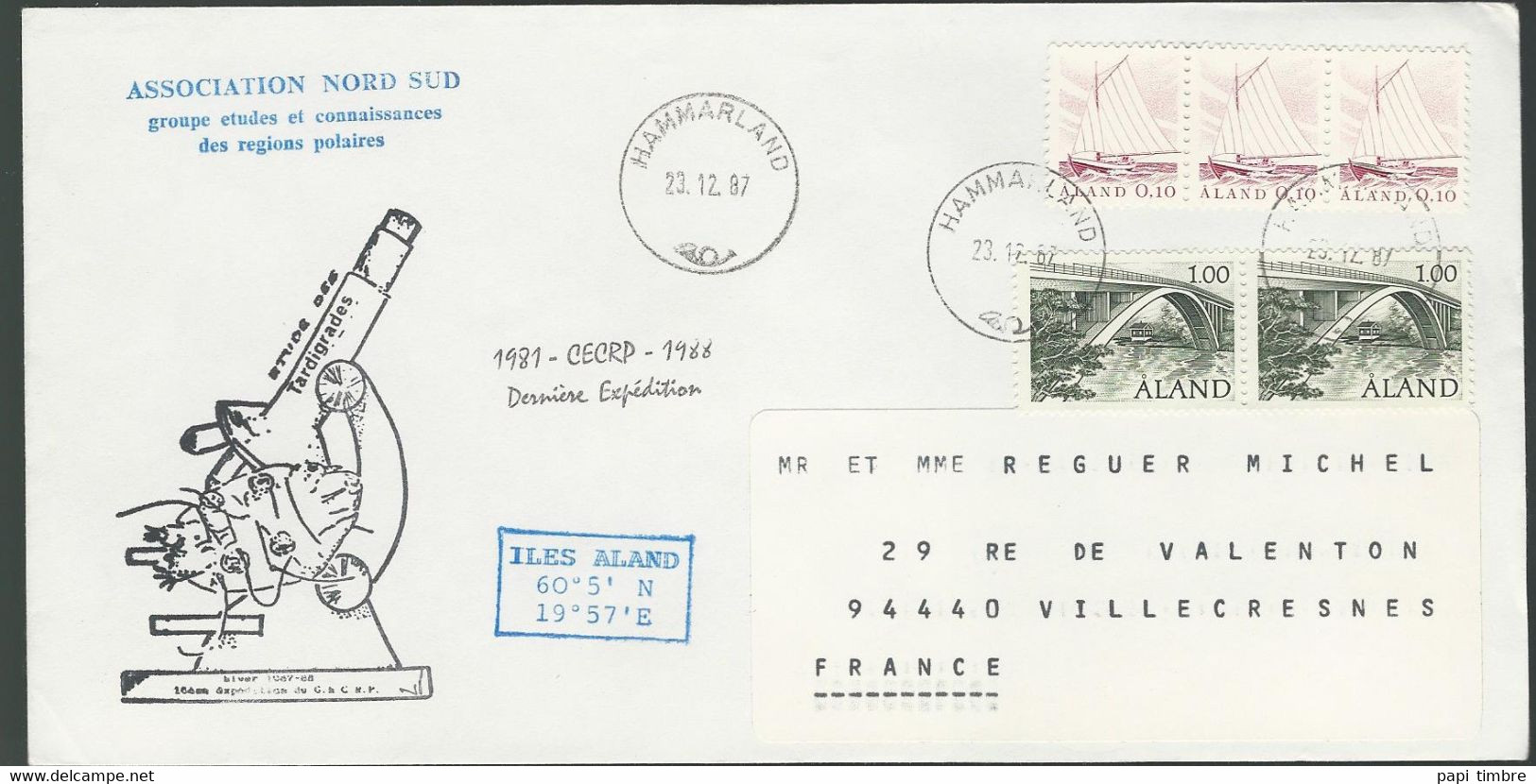 Enveloppe - Association NORD-SUD - GCERP 1987-1988 - Aland 23/12/87 - Forschungsprogramme