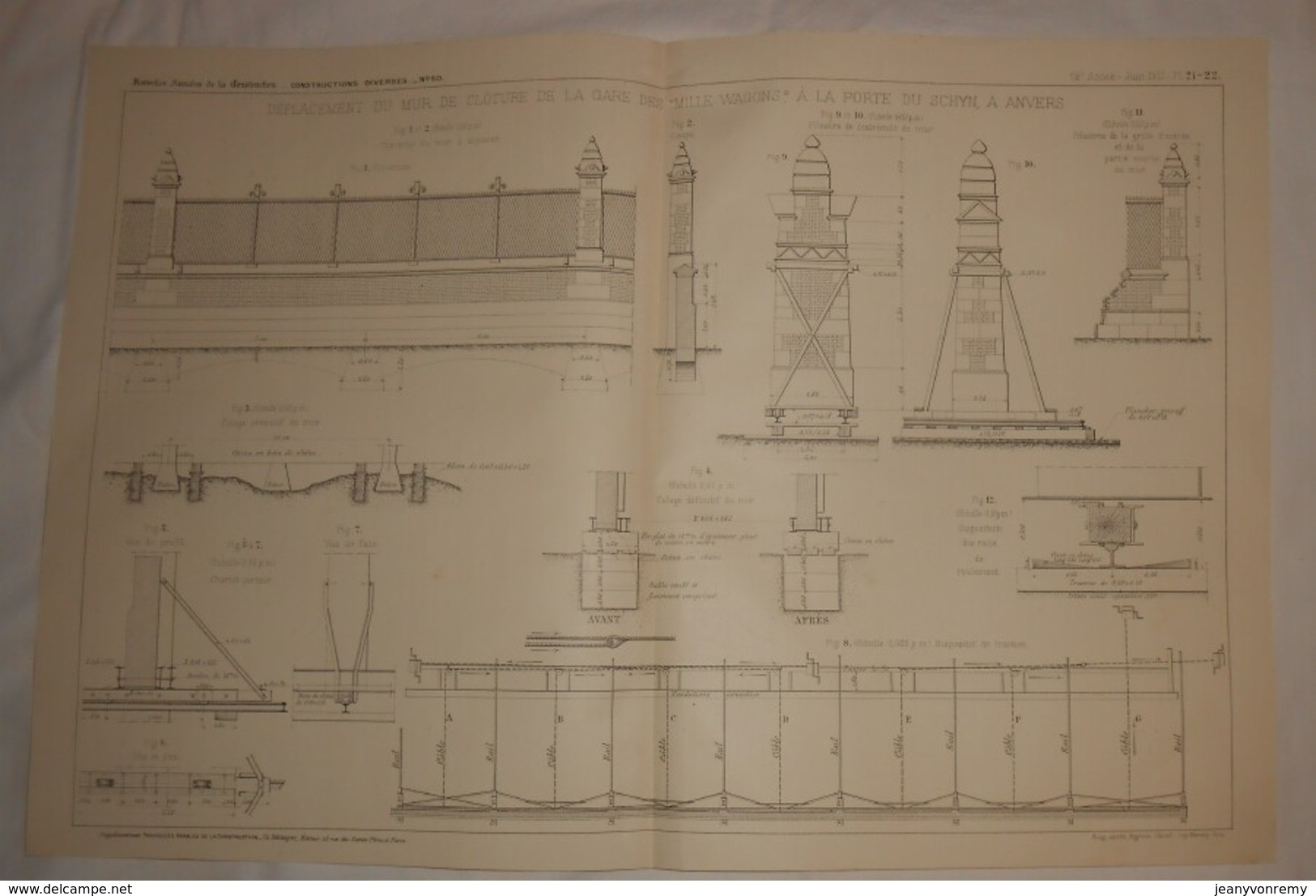 Plan Du Déplacement Du Mur De Clôture De La Gare Des Mille Wagons à La Porte Du Schyn à Anvers. 1912 - Public Works