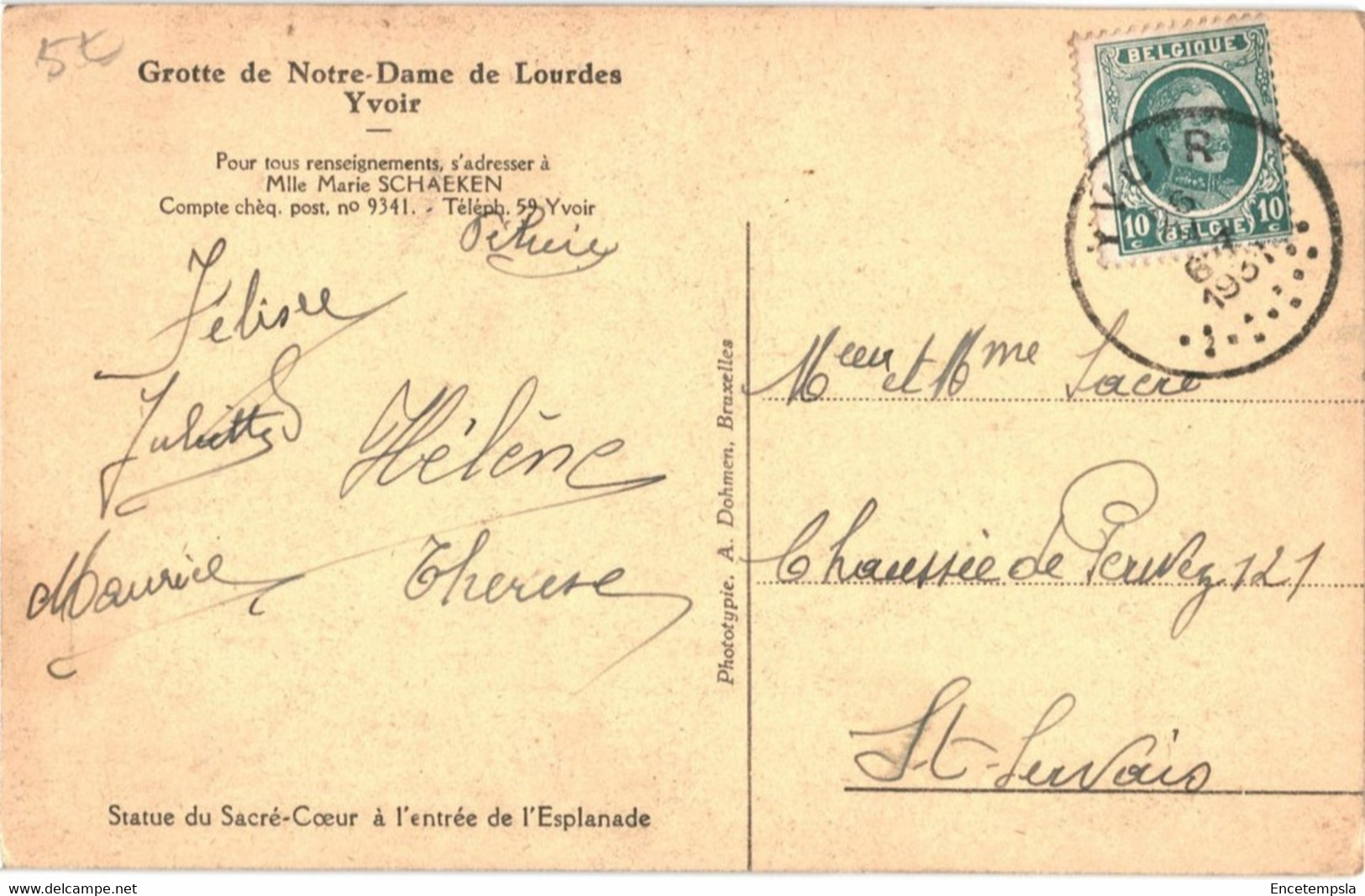 CPA Carte Postale Belgique  Yvoir Grotte Notre Dame De Lourdes 1937 VM51494 - Yvoir