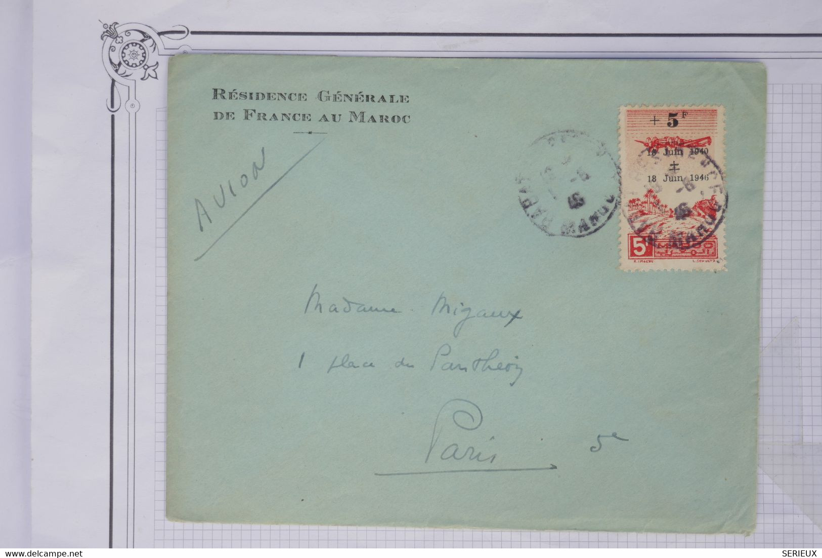 AX5 MAROC BELLE  LETTRE 1946  PAR AVION RABAT  A  PARIS   FRANCE +++AFFRANCH. INTERESSANT - Storia Postale