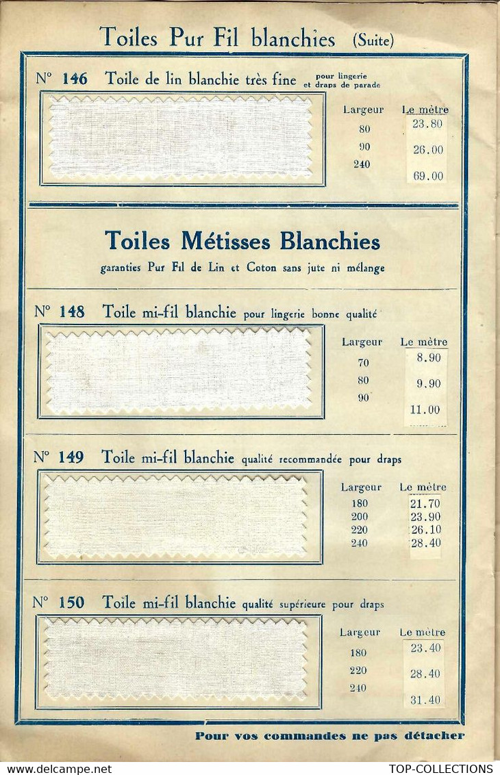 Circa 1930 CATALOGUE AVEC ECHANTILLONS L’UNION TOILIERE DU NORD à LILLE  ETAT COURANT  VOIR SCANS - Decrees & Laws