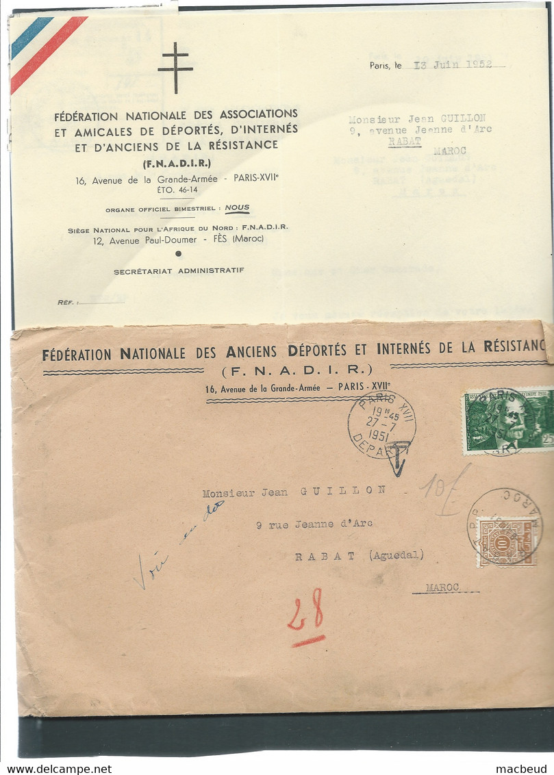 Timbre Taxe 10 Francs Du Maroc Sur Lac Envoie De Paris XVII ? 27/07/1951  - PMA 84 - Portomarken