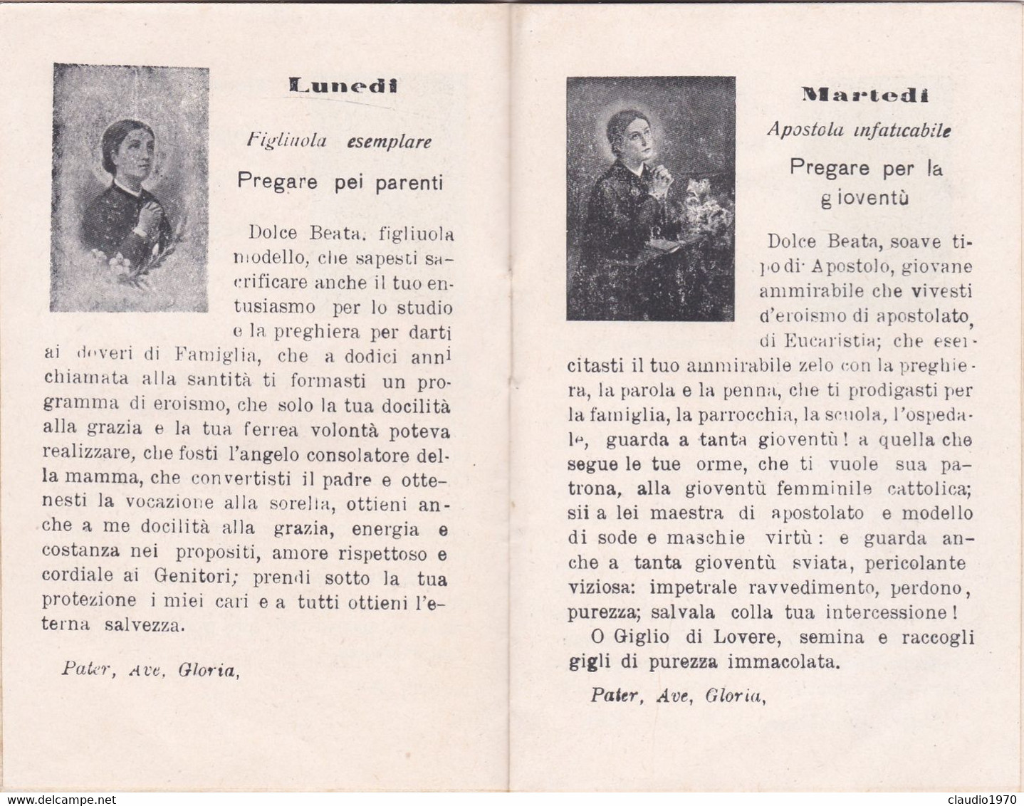 LIBRETTO  - RELIGIONE - PREGHIERE PER OGNI GIORNO DELLA SETTIMANA ALLA BEATA CAPITANIO - 1928 - Religione