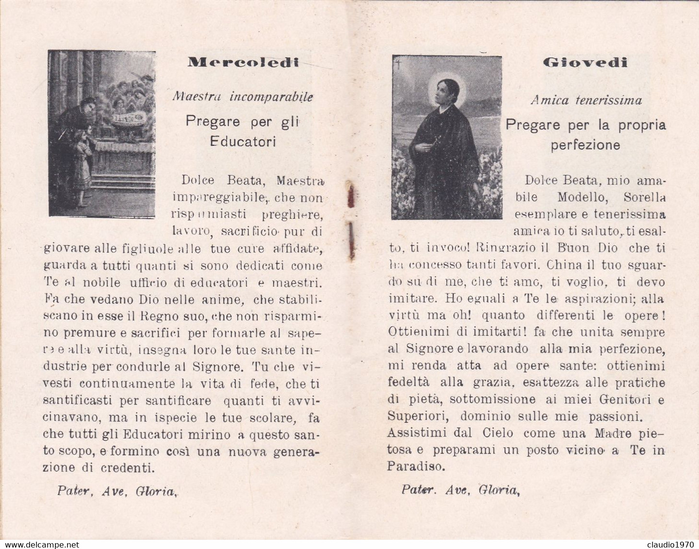 LIBRETTO  - RELIGIONE - PREGHIERE PER OGNI GIORNO DELLA SETTIMANA ALLA BEATA CAPITANIO - 1928 - Religione