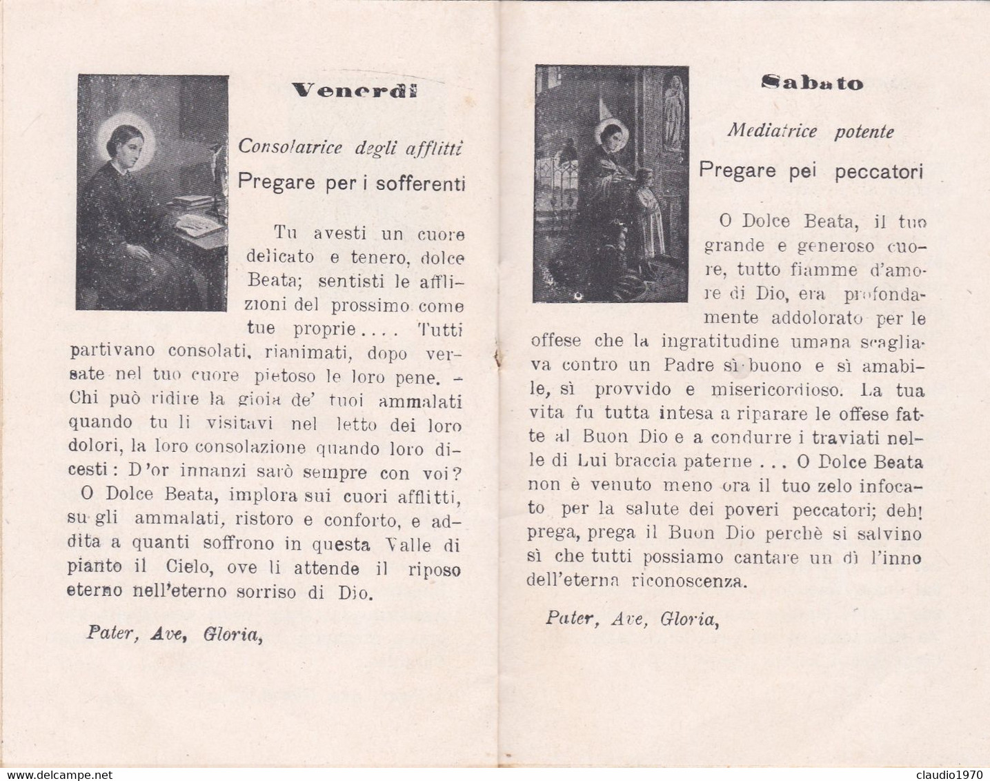 LIBRETTO  - RELIGIONE - PREGHIERE PER OGNI GIORNO DELLA SETTIMANA ALLA BEATA CAPITANIO - 1928