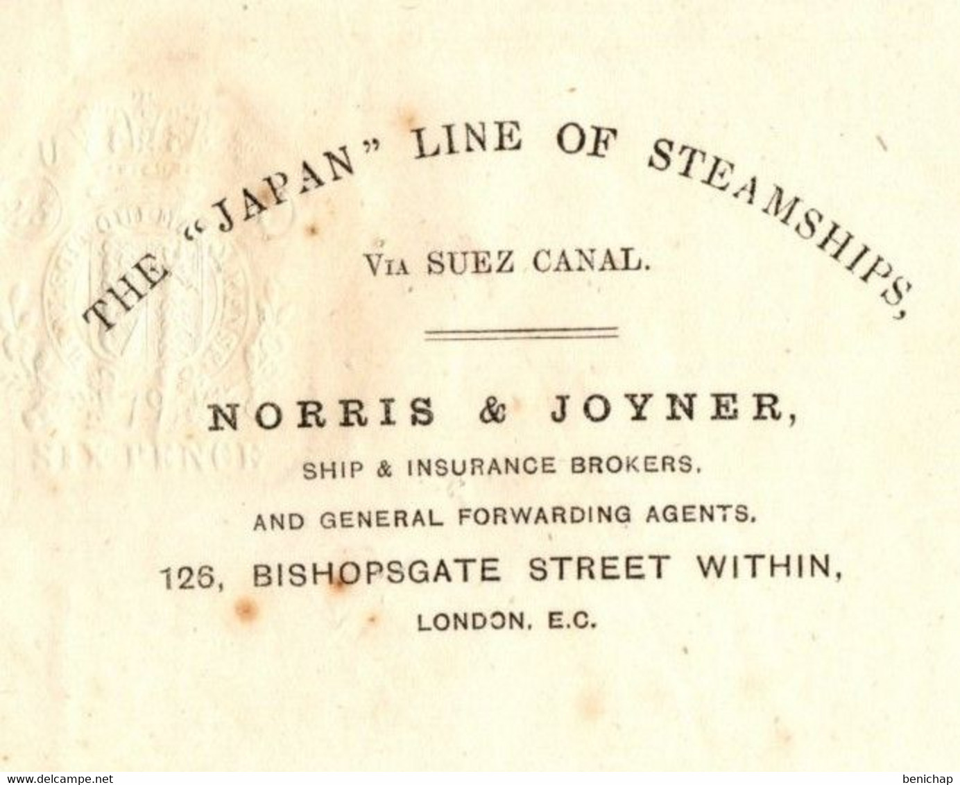 Lettre Transport Maritime - " Japan" Line Of Steamships - Celtic Monarch's - Norris & Joyner " Suez Canal - London 1879. - Royaume-Uni