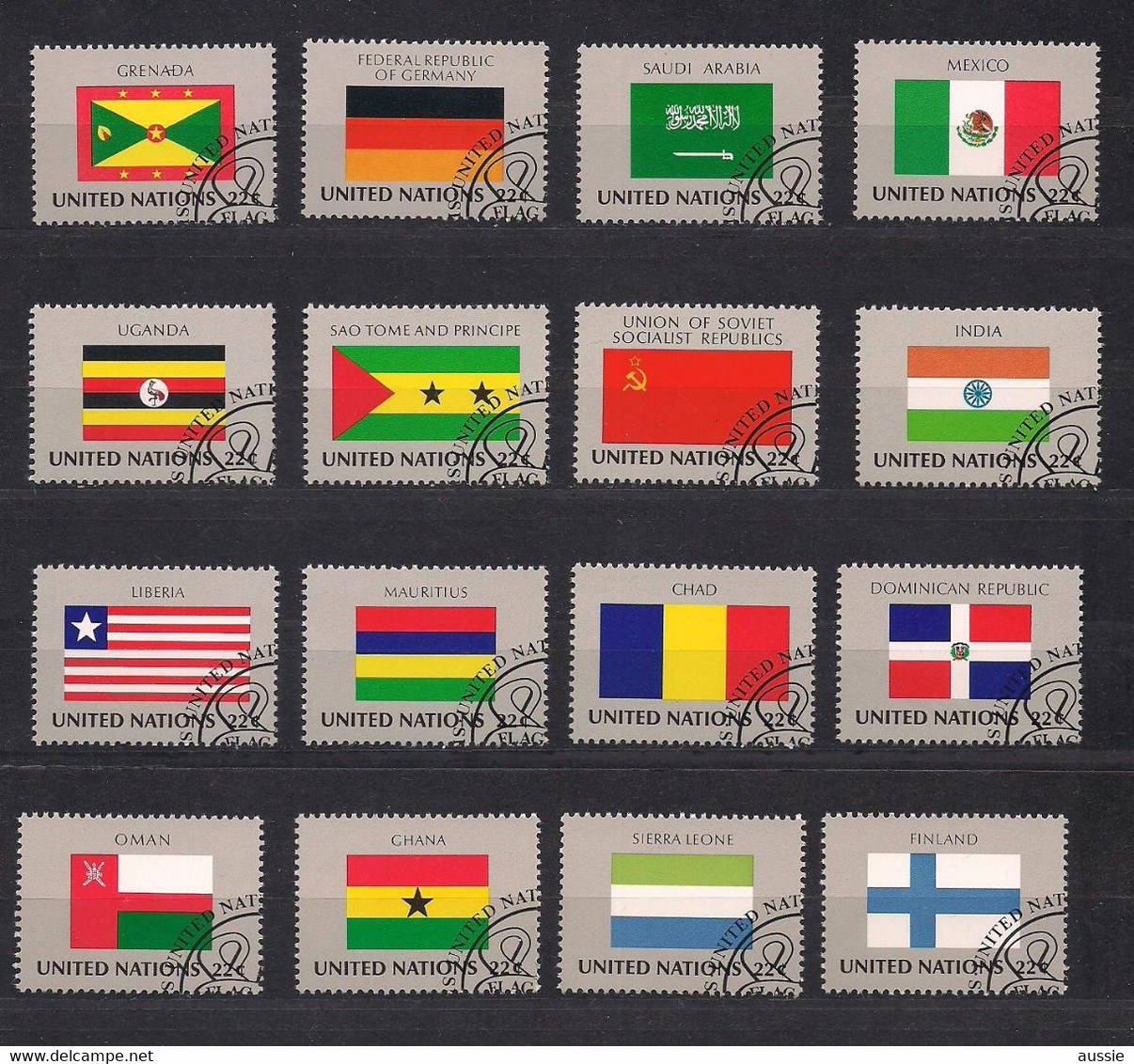 Nations Unies 1985 Yvertn° 440-455 (o) Oblitéré Cote 27,20 € Drapeaux Vlaggen Flags - Gebruikt