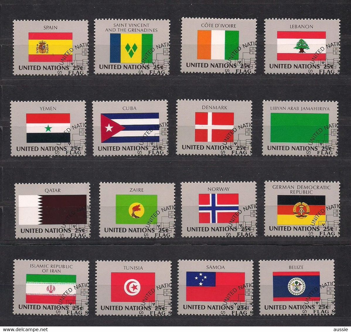 Nations Unies 1988 Yvertn° 521-536 (o) Oblitéré Cote 27,20 € Drapeaux Vlaggen Flags - Oblitérés