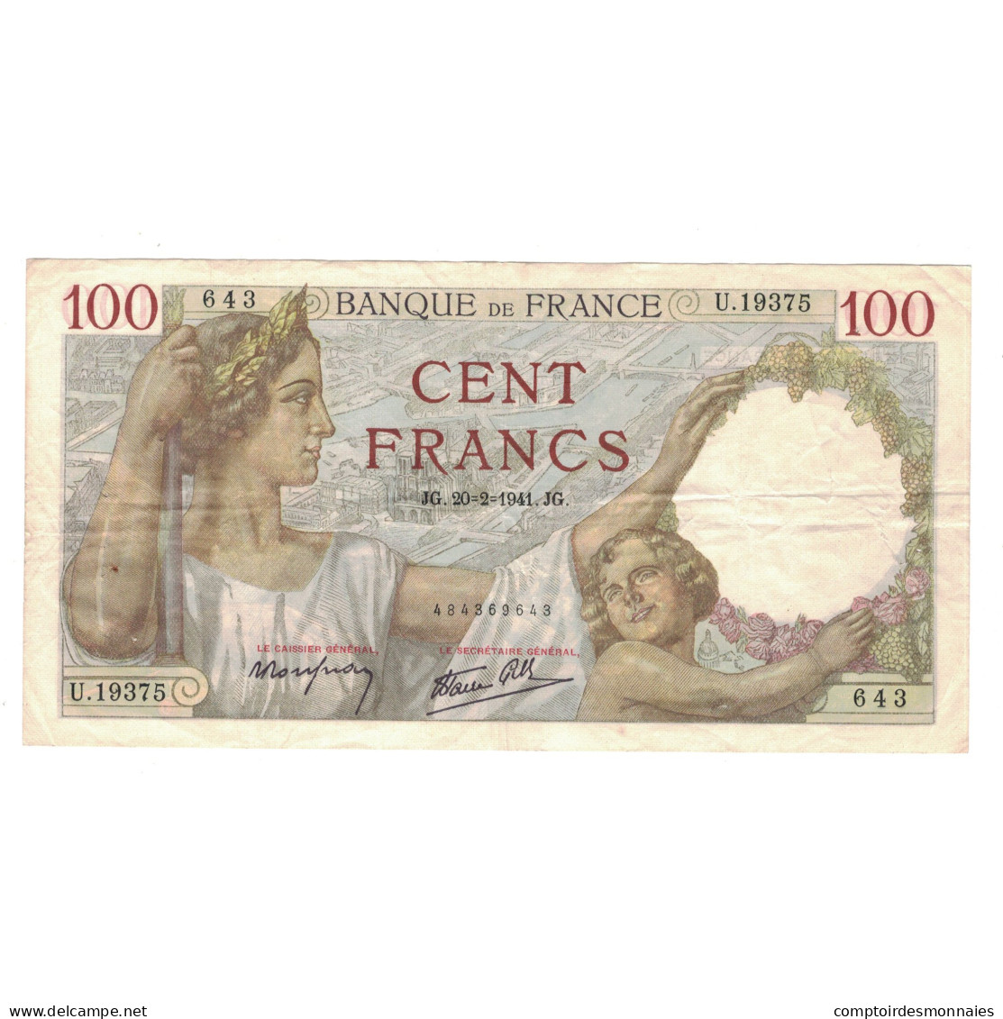 France, 100 Francs, Sully, 1941, U.19375, TTB, Fayette:26.47, KM:94 - 100 F 1939-1942 ''Sully''