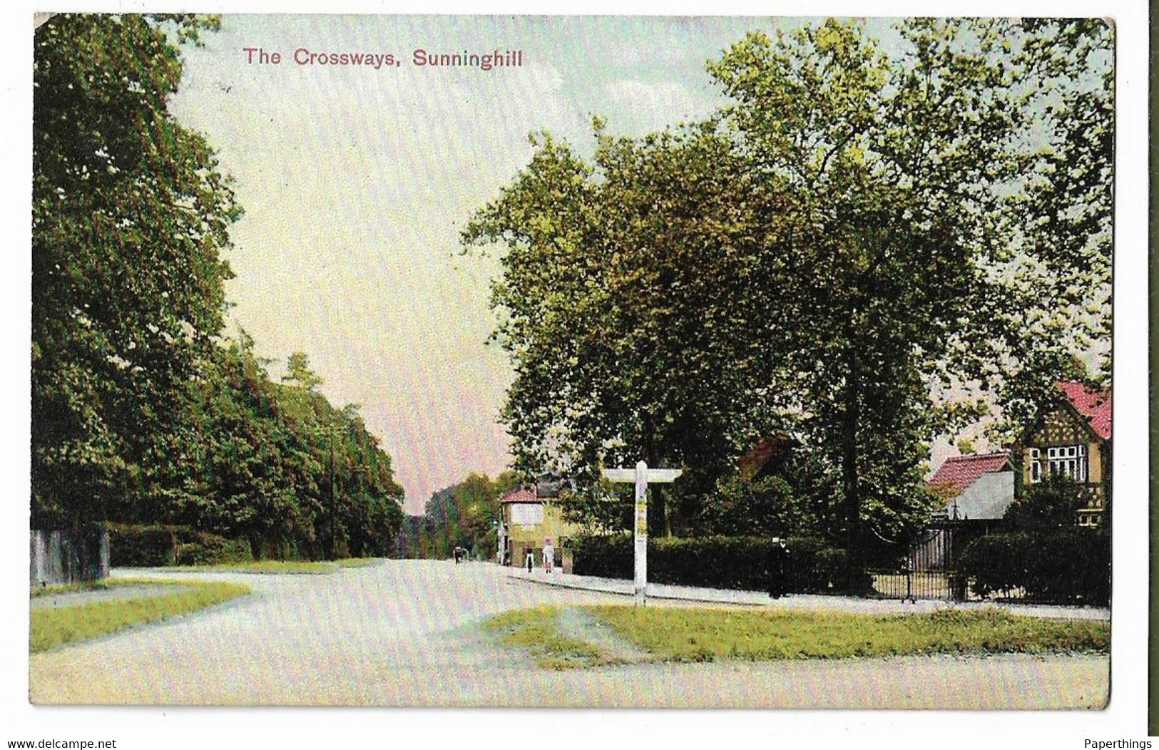 Postcard, Berkshire, Sunninghill, The Crossways. Road, Street, House, Landscape, 1913. - Windsor