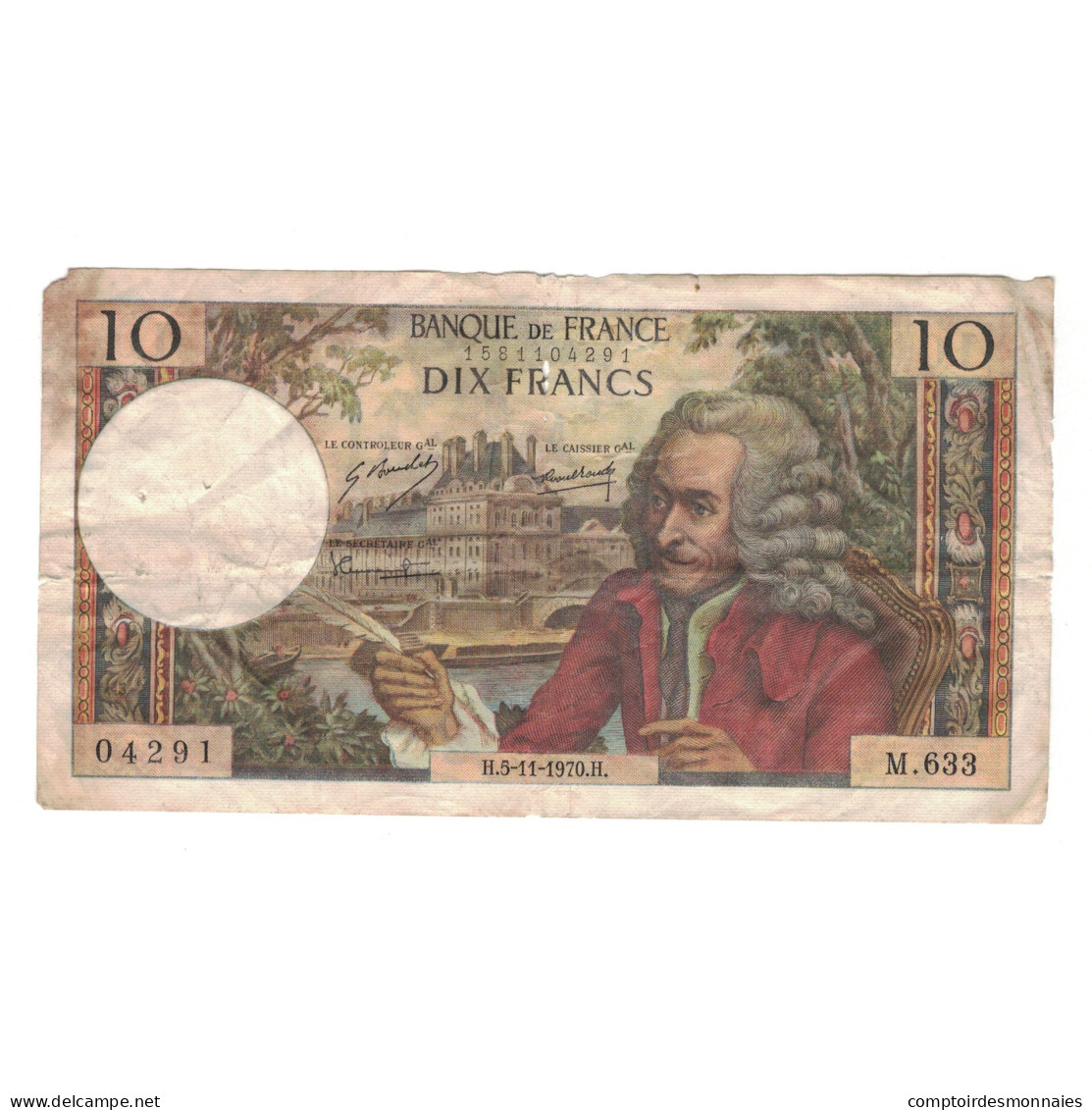 France, 10 Francs, Voltaire, 1970, M.633, B, Fayette:62.47, KM:147c - 10 F 1963-1973 ''Voltaire''
