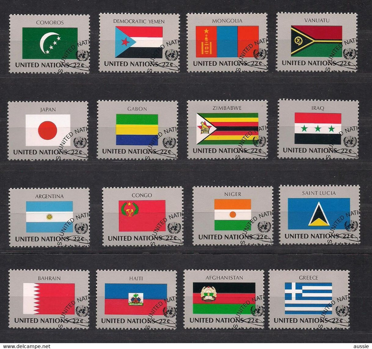 Nations Unies 1987 Yvertn° 492-507 (o) Oblitéré Cote 27,20 € Drapeaux Vlaggen Flags - Oblitérés