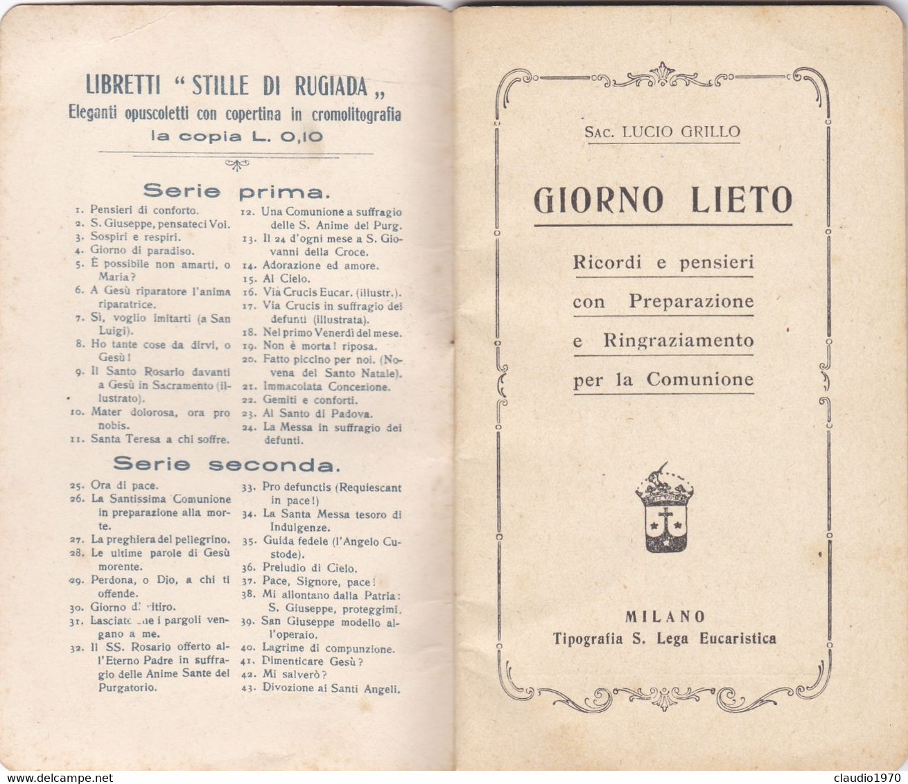 LIBRETTO  - RELIGIONE - GIORNO LIETO - 1910 - Religión