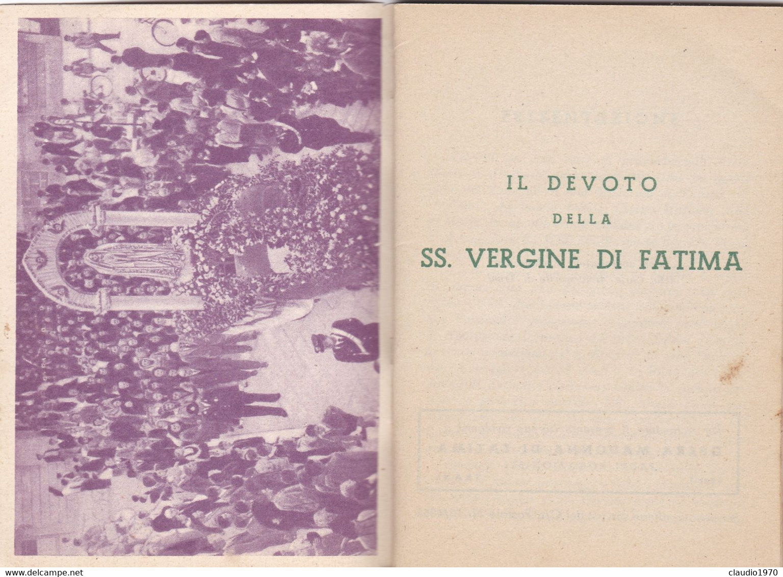 LIBRETTO  - RELIGIONE - IL DEVOTO DELLA SS. VERGINE DI FATIMA - 1910 - Religion