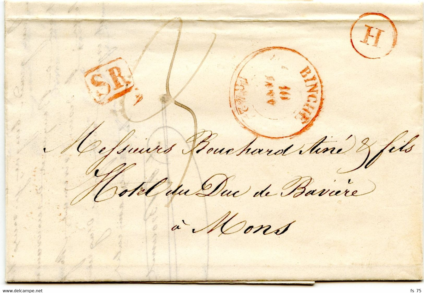 BELGIQUE - CAD BINCHE + BOITE H SUR LETTRE AVEC TEXTE POUR MONS, 1842 - 1830-1849 (Onafhankelijk België)