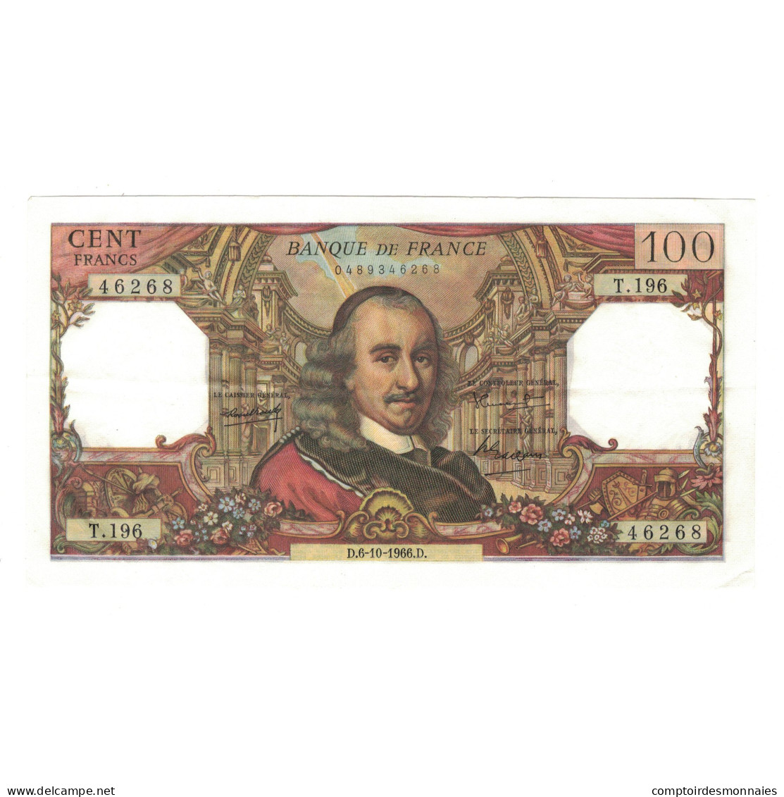 France, 100 Francs, Corneille, 1966, T.196, TTB+, Fayette:65.15, KM:149b - 100 F 1964-1979 ''Corneille''