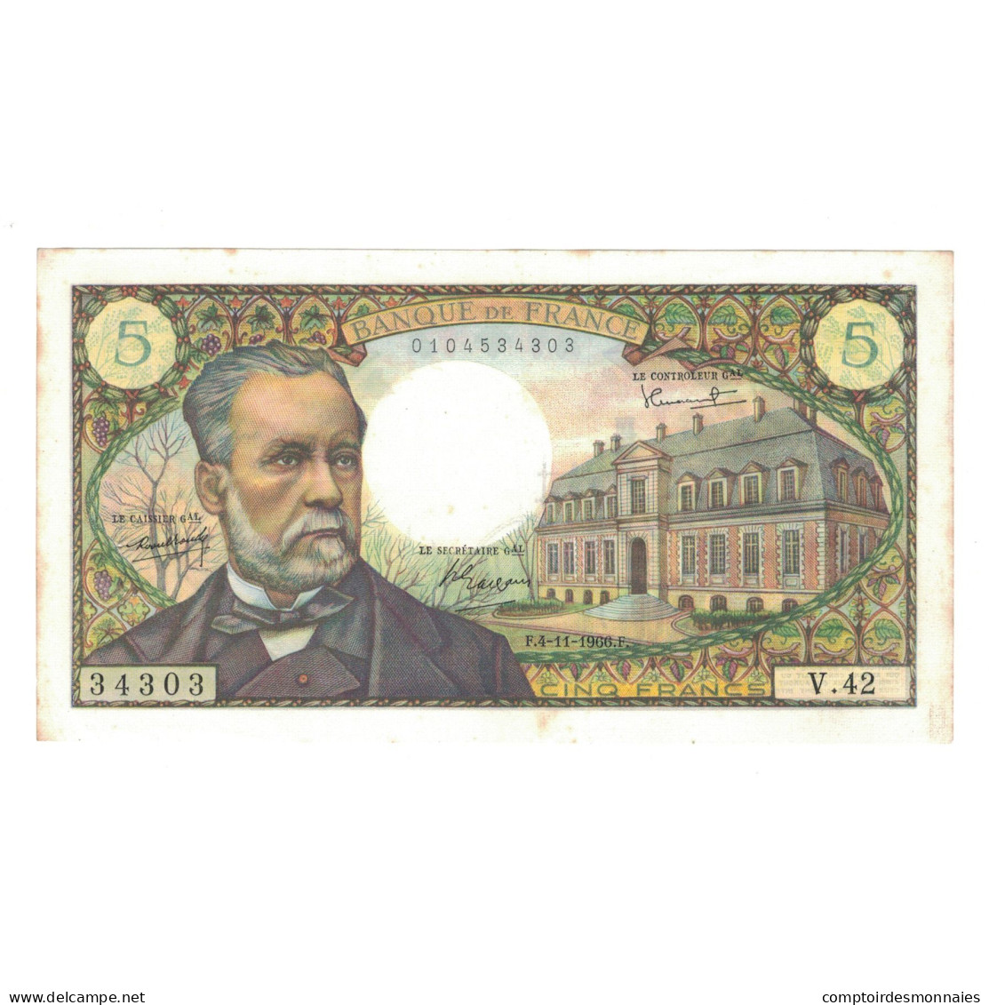 France, 5 Francs, Pasteur, 1966, V.42 303, TTB+, Fayette:61.4, KM:146a - 5 F 1966-1970 ''Pasteur''