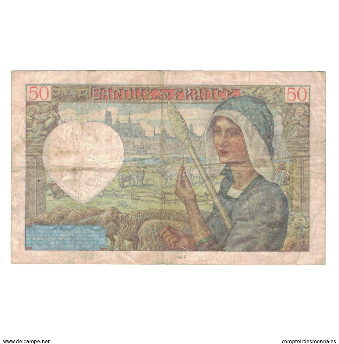 France, 50 Francs, Jacques Coeur, 1940, Z.4 49244, TB+, Fayette:19.1, KM:93 - 50 F 1940-1942 ''Jacques Coeur''