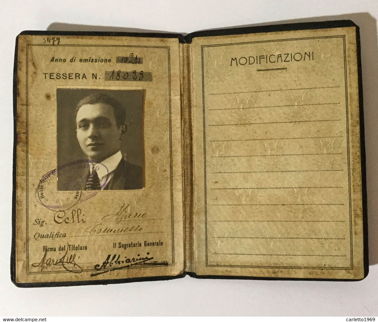 FERROVIE DELLO STATO - TESSERA DI RICONOSCIMENTO EMISSIONE ANNO 1924 - Historical Documents