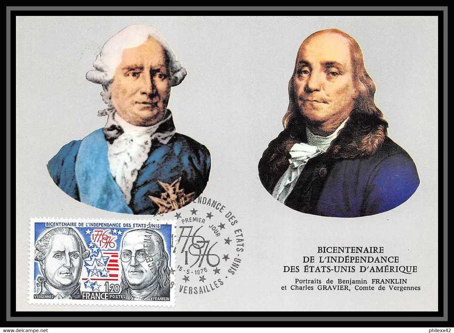 3171/ Carte Maximum (card) France N°1879 Indépendance Des Etats-Unis USA - 1970-1979