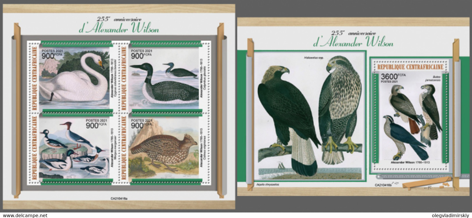 Central African Republic 2021 255th Of American Ornithologist Alexander Wilson Set Of 5 Stamps In 2 Blocks - Swans