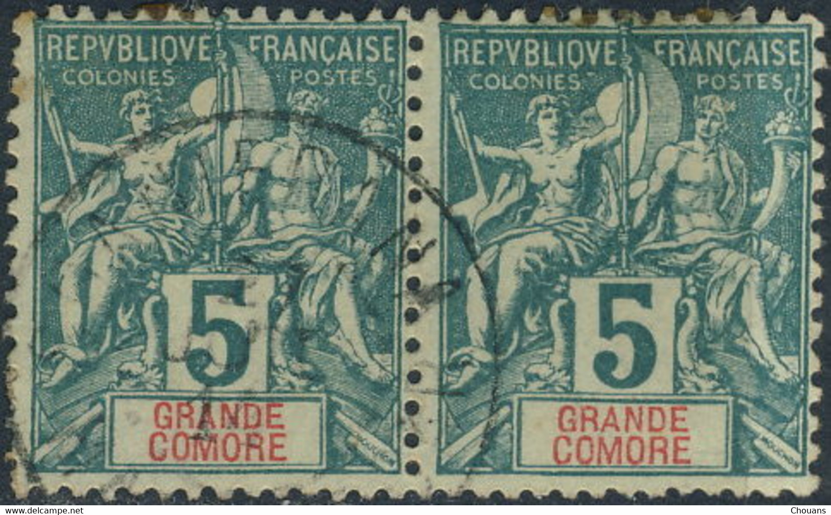 Grande Comore 1897 ~  YT 4 Paire - 5 C. Type Sage - Used Stamps