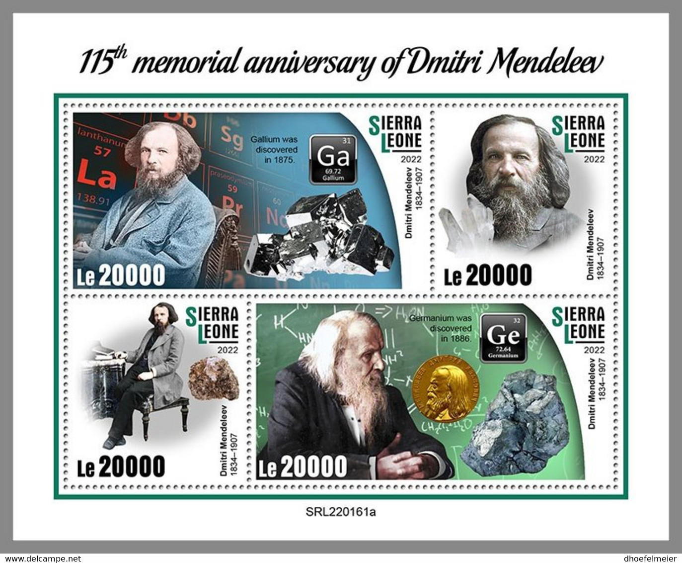 SIERRA LEONE 2022 MNH Dimitri Mendeleev Minerals Mineralien Mineraux M/S - OFFICIAL ISSUE - DHQ2225 - Minerales