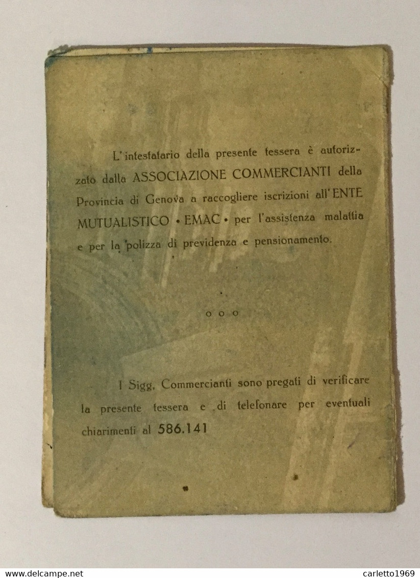 ASS. COMMERCIANTI PROVINCIA GENOVA - TESSERA DI RICONOSCIMENTO 1960 - Historical Documents