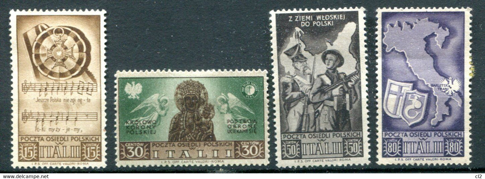 ITALIE - 4 Timbres Du 2ème Corps Polonais En Italie - 1946-47 Corpo Polacco Periode