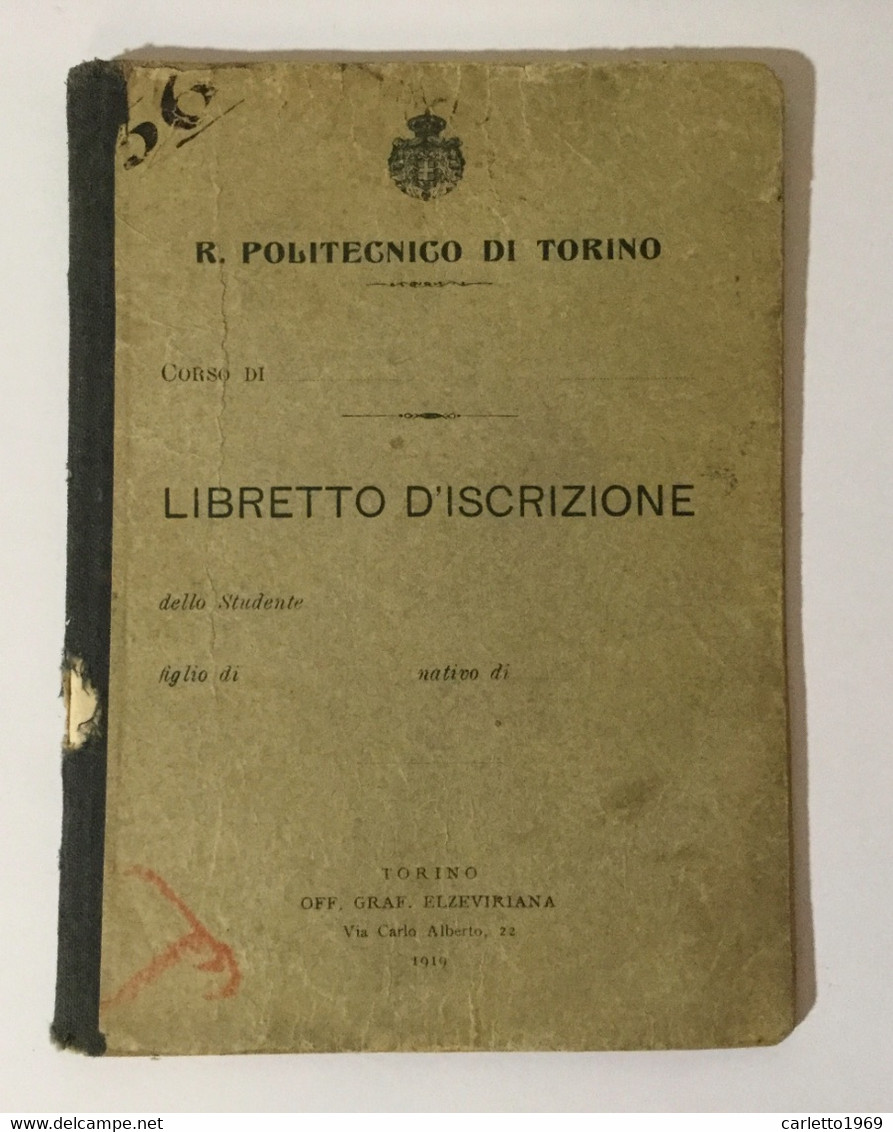 REGIO POLITECNICO DI TORINO - LIBRETTO DI ISCRIZIONE ANNO 1920/21 - Historical Documents