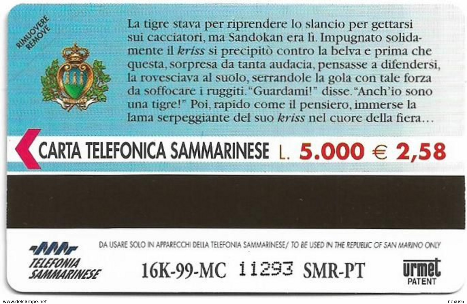 San Marino (URMET) - Le Tigri Di Mompracem, 09.1999, 5.000₤, 16.000ex, Mint - San Marino