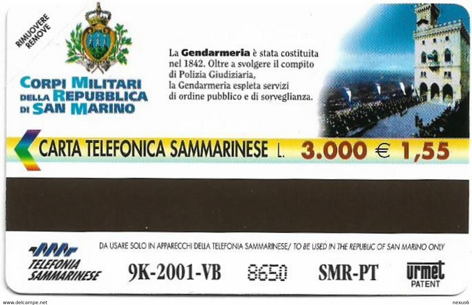 San Marino (URMET) - RSM-073 - San Marino Army - La Gendarmeria - 11.2001, 3.000L, 9.000ex, Mint - San Marino