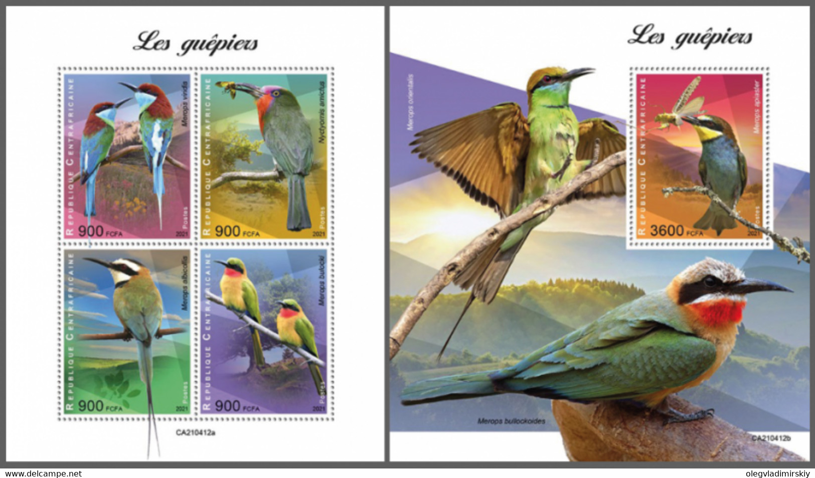 Central African Republic 2021 Bee-eaters Set Of 5 Stamps In 2 Blocks - Cernícalo