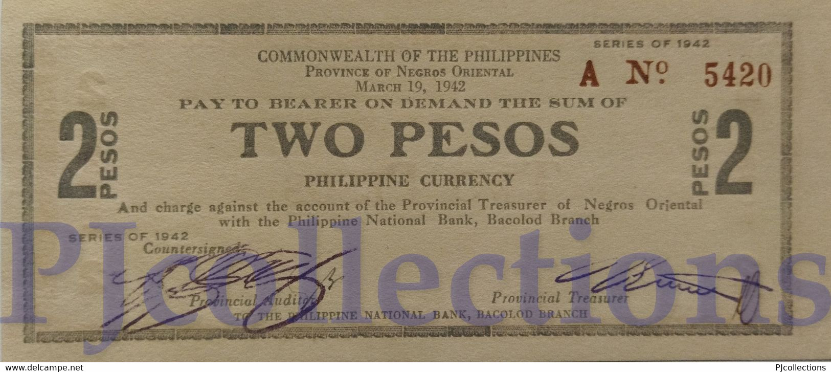 PHILIPPINES 2 PESOS 1942 PICK S655b AU/UNC EMERGENCY NOTE - Philippines