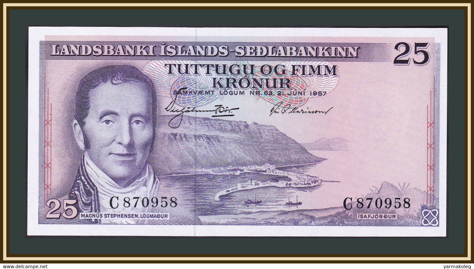 Iceland 25 Crowns 1957 P-39 (39a) UNC - Iceland