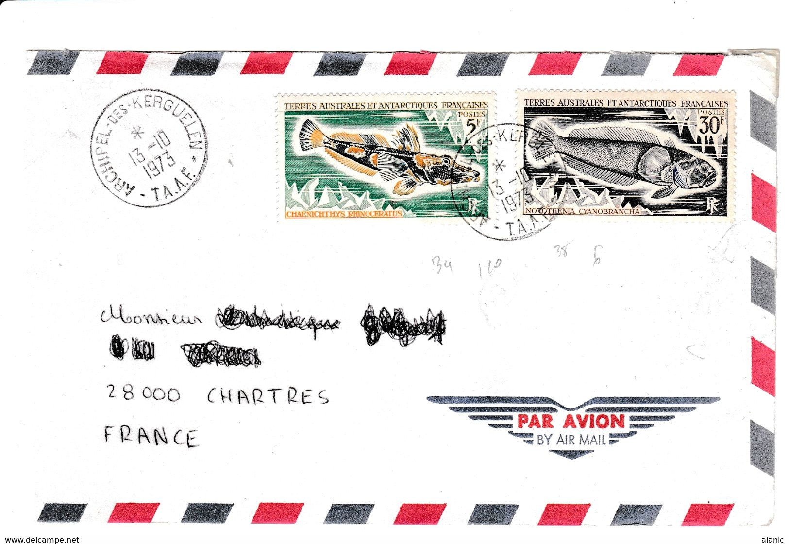 (TAAF) > 1955-1979// N°34 +38 POUR LA FRANCE 13/10/1973 - Briefe U. Dokumente
