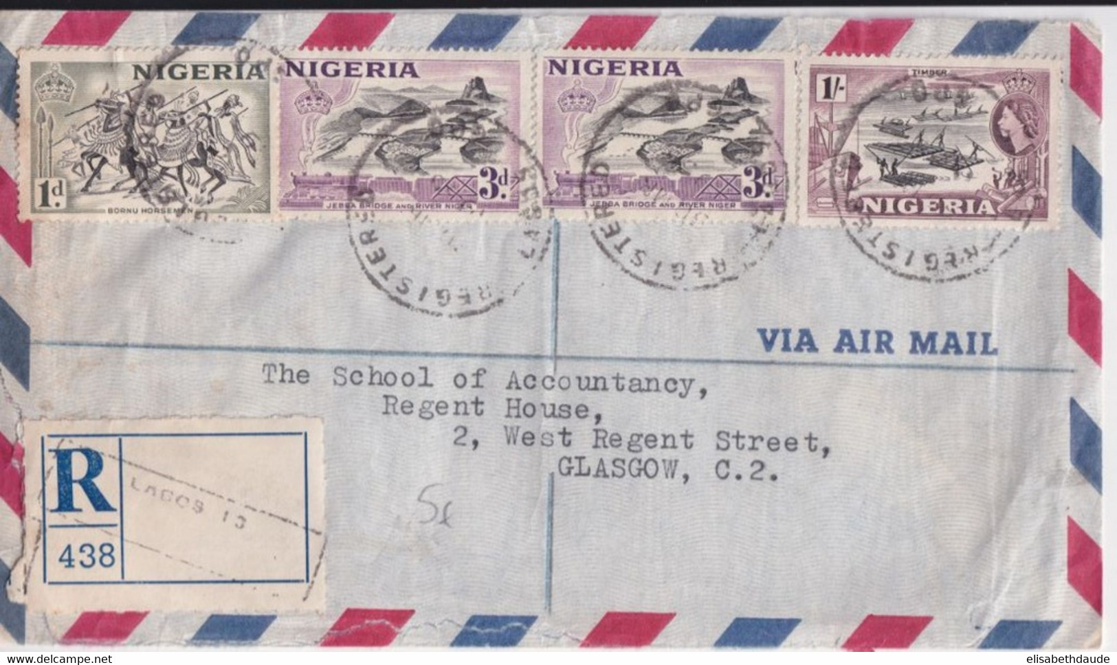 1955 - NIGERIA - ENVELOPPE RECOMMANDEE De LAGOS => GLASGOW - Nigeria (...-1960)