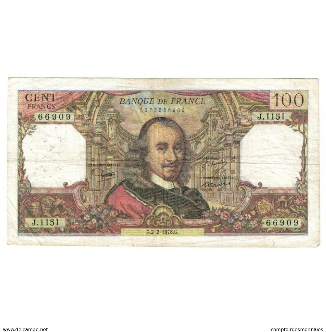 France, 100 Francs, Corneille, 1978, J.1151, TTB, Fayette:65.61, KM:149f - 100 F 1964-1979 ''Corneille''