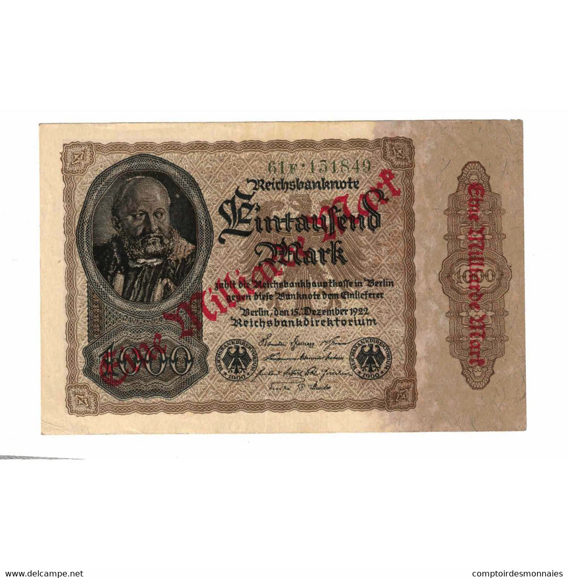 Billet, Allemagne, 1 Milliarde Mark On 1000 Mark, 1922, 1922-12-15, KM:113a, SUP - 1 Milliarde Mark