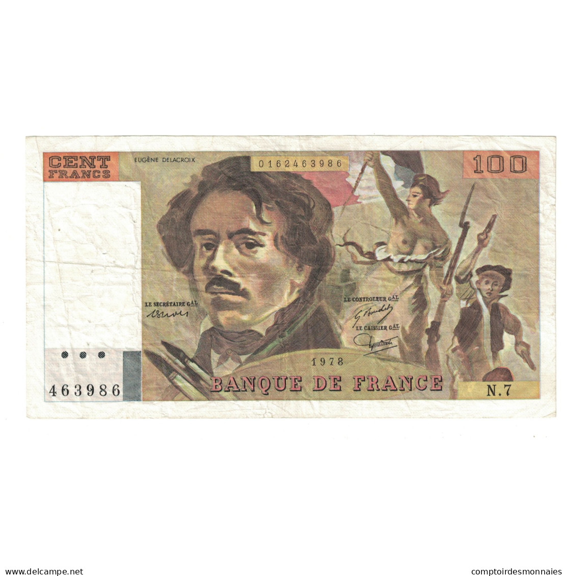 France, 100 Francs, Delacroix, 1978, N.7, TTB, Fayette:69.1d, KM:154a - 100 F 1978-1995 ''Delacroix''
