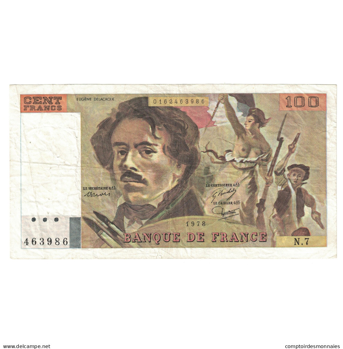 France, 100 Francs, Delacroix, 1978, N.7, TTB, Fayette:69.1d, KM:154a - 100 F 1978-1995 ''Delacroix''