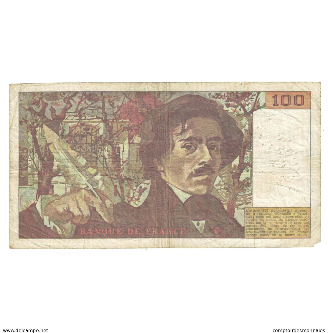 France, 100 Francs, Delacroix, 1978, X.2, B+, Fayette:68.2, KM:153 - 100 F 1978-1995 ''Delacroix''